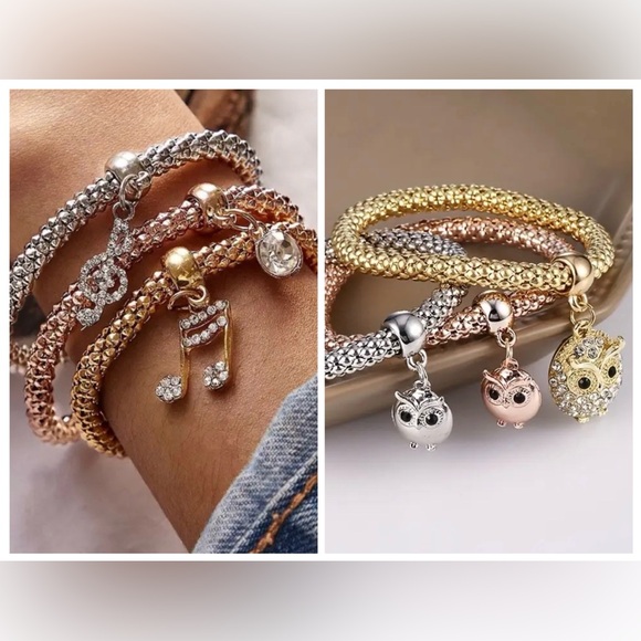 Jewelry - New, Set of 3 multi metal, whimsical stretchy bracelets.